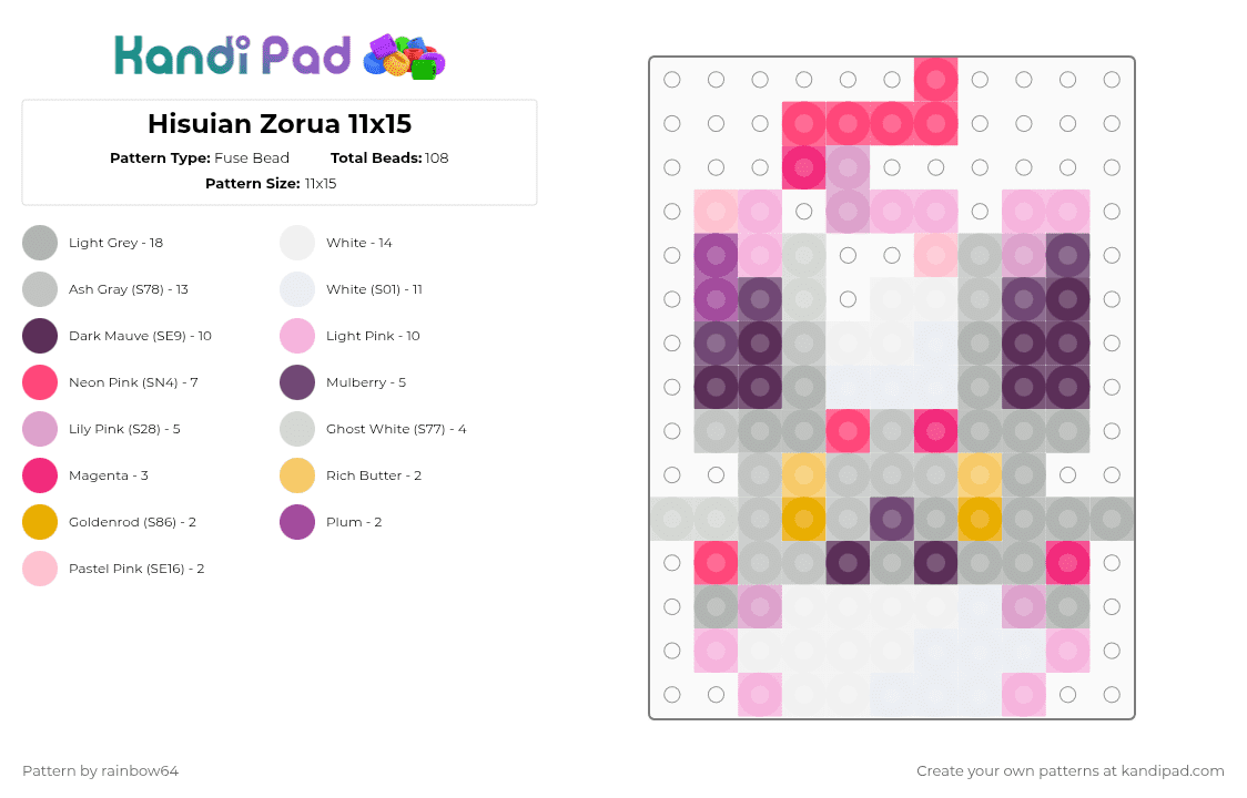 Hisuian Zorua 11x15 - Fuse Bead Pattern by rainbow64 on Kandi Pad - beige, pink