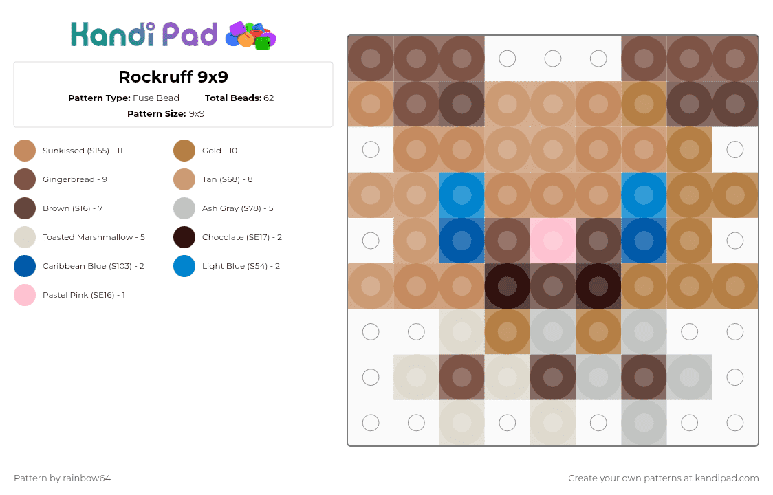 Rockruff 9x9 - Fuse Bead Pattern by rainbow64 on Kandi Pad - beige, tan