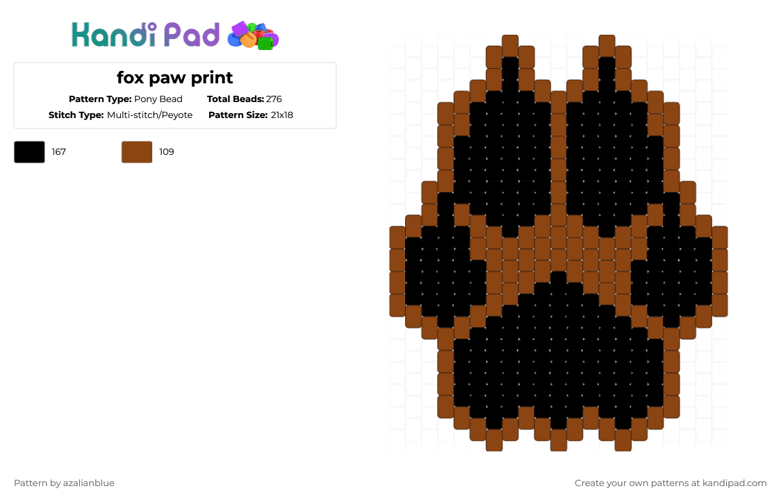 fox paw print - Pony Bead Pattern by calicocatbracelets on Kandi Pad - red,black,pawprint,fox,paw print