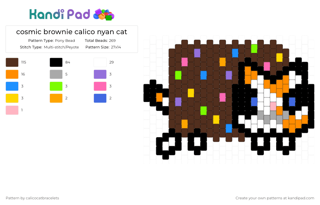 cosmic brownie calico nyan cat - Pony Bead Pattern by calicocatbracelets on Kandi Pad - brown,orange,nyan cat,cosmic brownie,calico cat