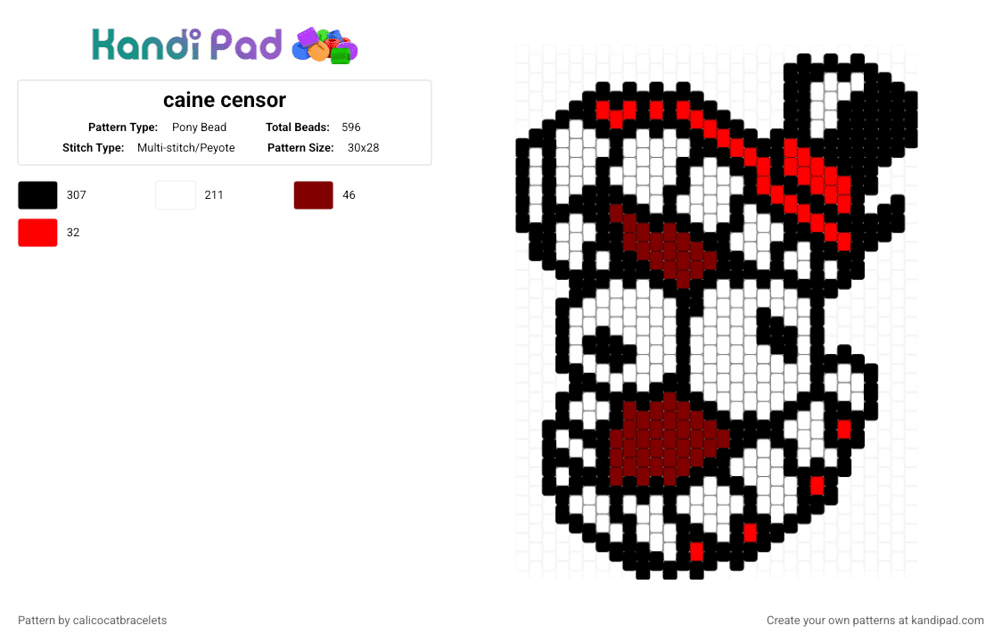 caine censor - Pony Bead Pattern by calicocatbracelets on Kandi Pad - white,red,brown,tadc,the amazing digital circus,caine,caine tadc