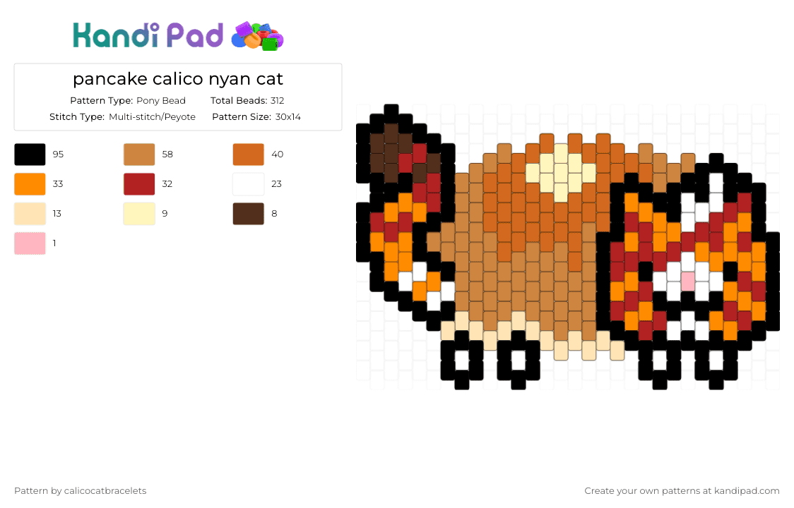 pancake calico nyan cat - Pony Bead Pattern by calicocatbracelets on Kandi Pad - orange,red,nyan cat,calico cat,pancake