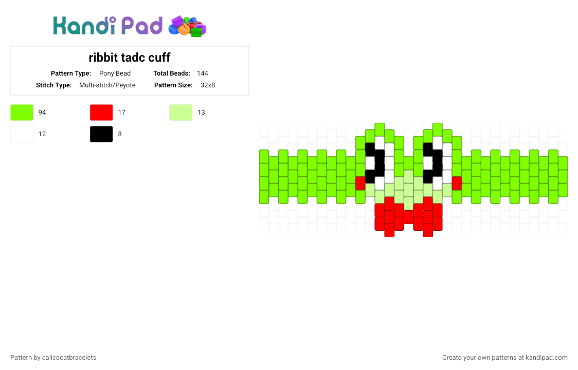 ribbit tadc cuff - Pony Bead Pattern by calicocatbracelets on Kandi Pad - green,ribbit tadc,the amazing digital circus,tadc,frog,cuff
