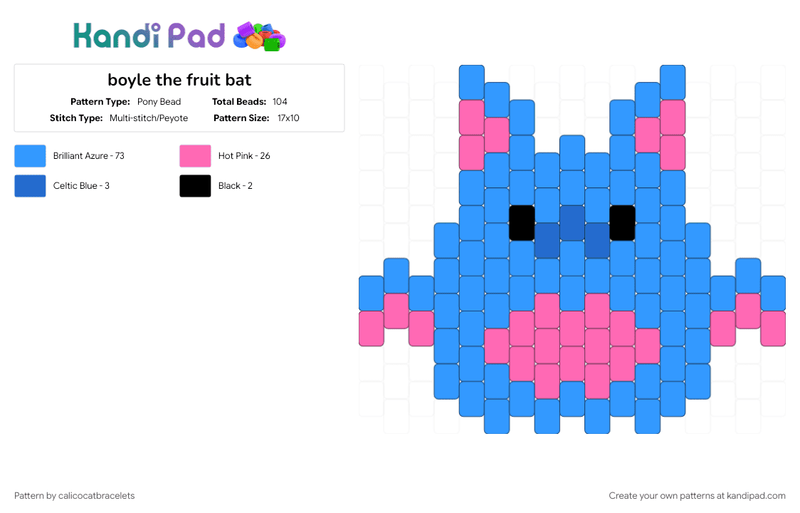 boyle the fruit bat - Pony Bead Pattern by calicocatbracelets on Kandi Pad - bat, charm, fruit bat, light blue, squishmallow