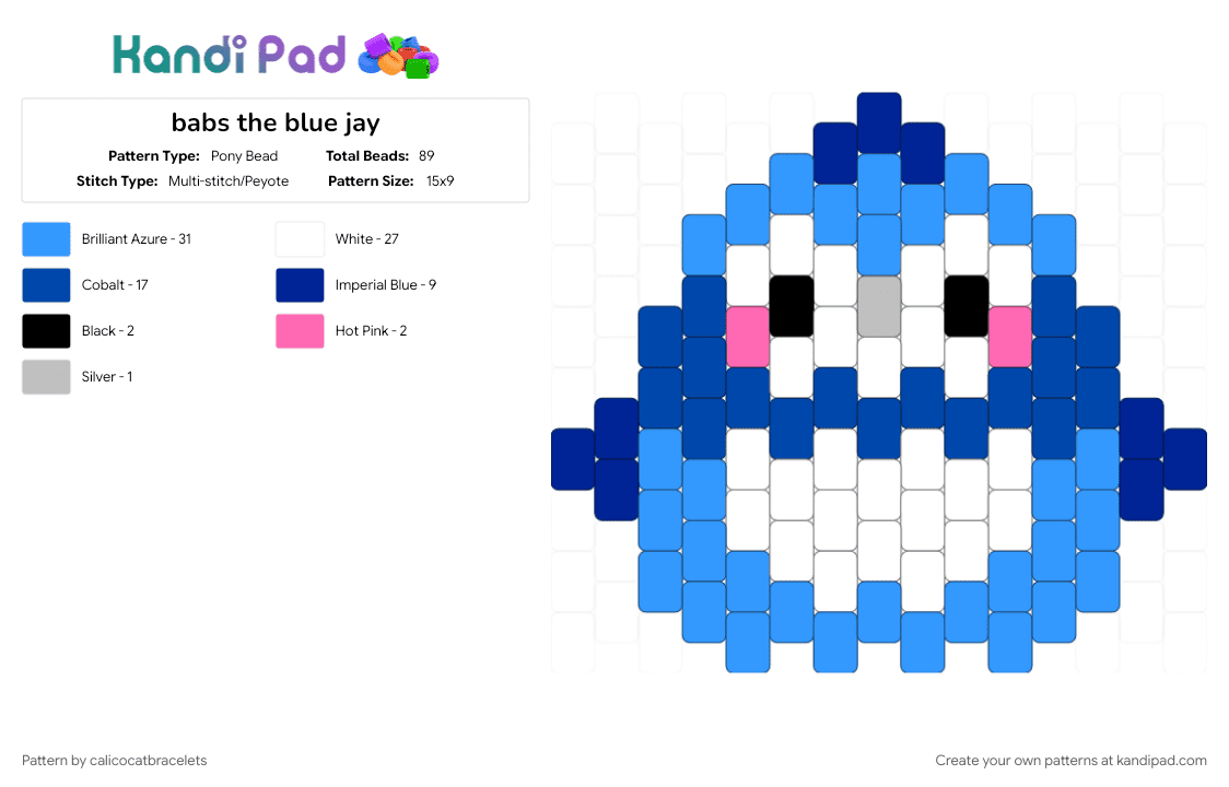 babs the blue jay - Pony Bead Pattern by calicocatbracelets on Kandi Pad - blue, blue jay, charm, light blue, squishmallow