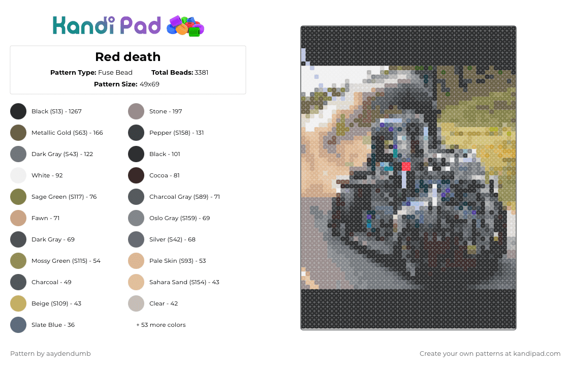 Red death - Fuse Bead Pattern by aaydendumb on Kandi Pad - black,gold,gray,colorful