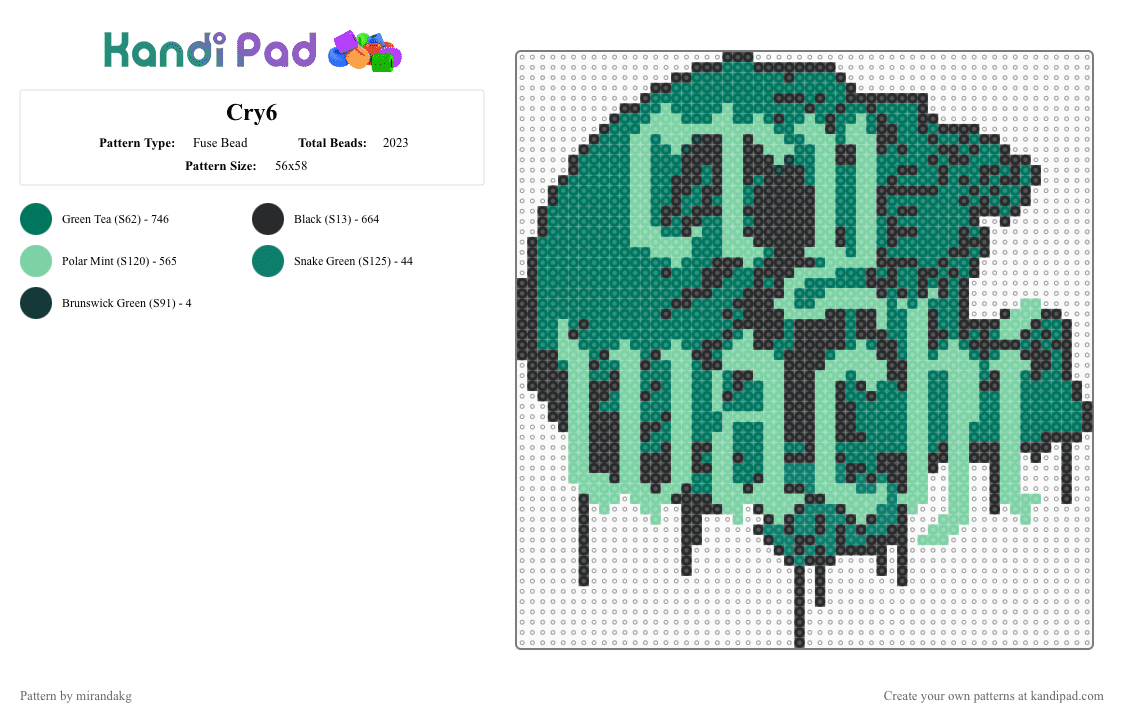 Cry6 - Fuse Bead Pattern by mirandakg on Kandi Pad - cry wachi,kai wachi,skull,edm,dj,music,halloween,spooky,black,teal