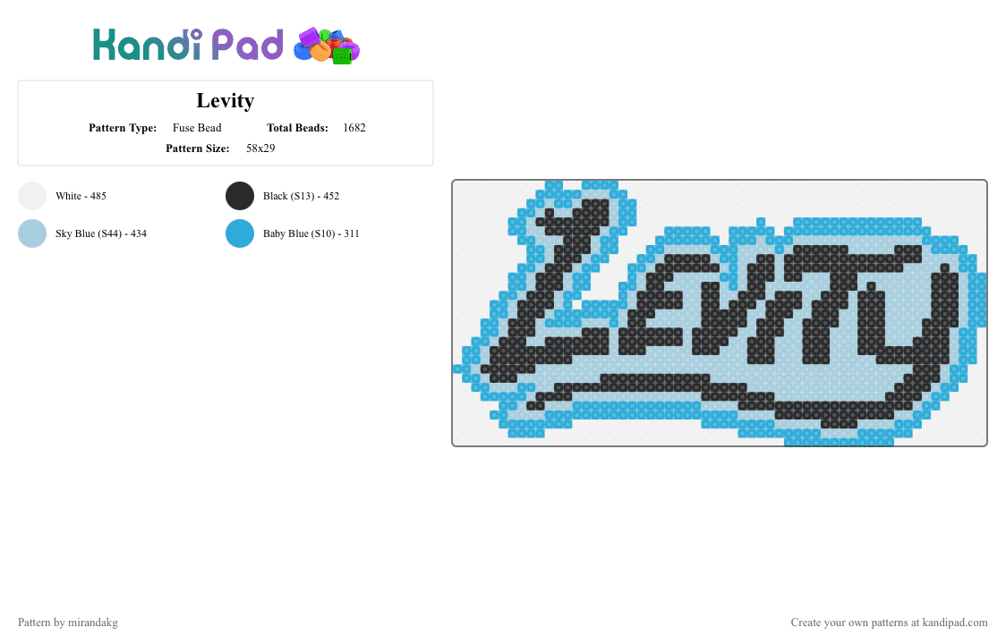 Levity - Fuse Bead Pattern by mirandakg on Kandi Pad - light blue, white