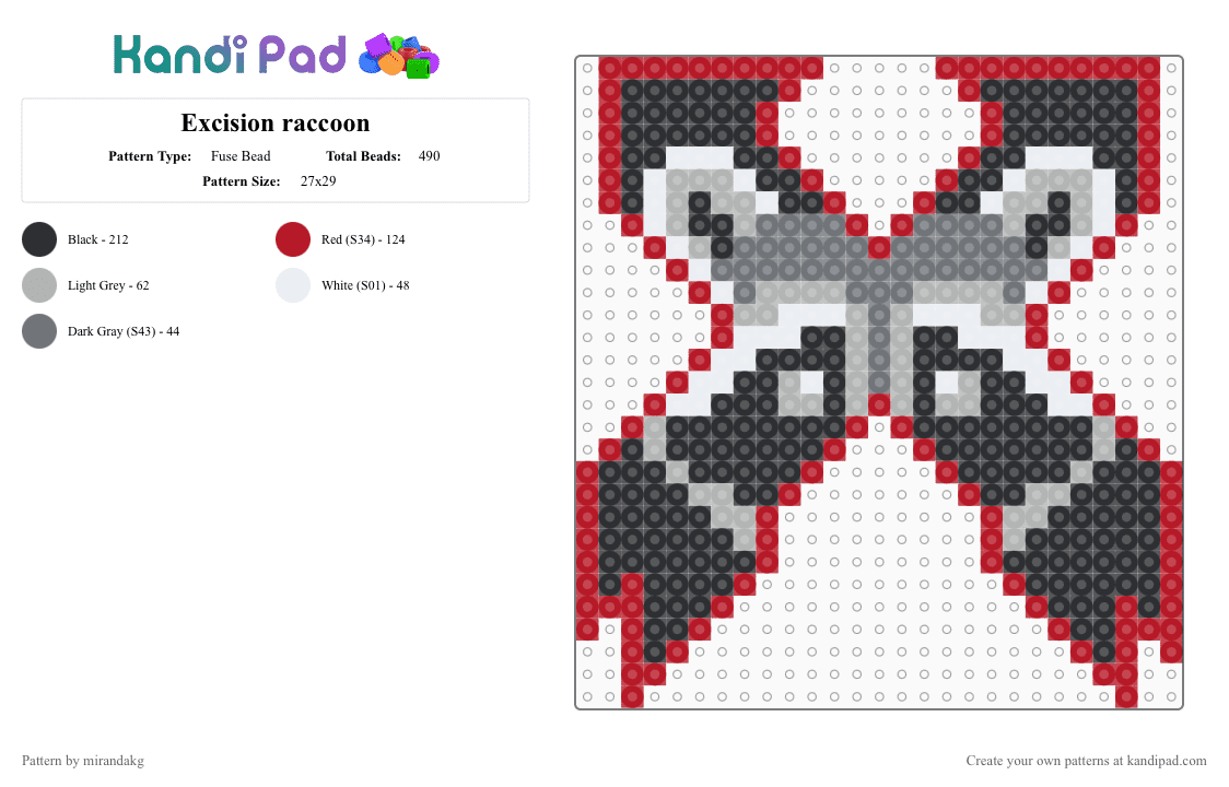Excision raccoon - Fuse Bead Pattern by mirandakg on Kandi Pad - red