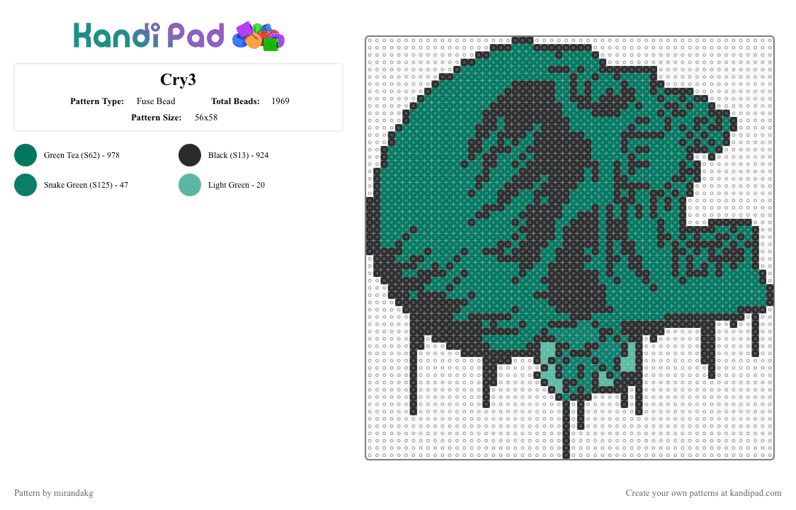Cry3 - Fuse Bead Pattern by mirandakg on Kandi Pad - kai wachi,cry wachi,skull,music,dj,drippy,halloween,spooky,black,teal
