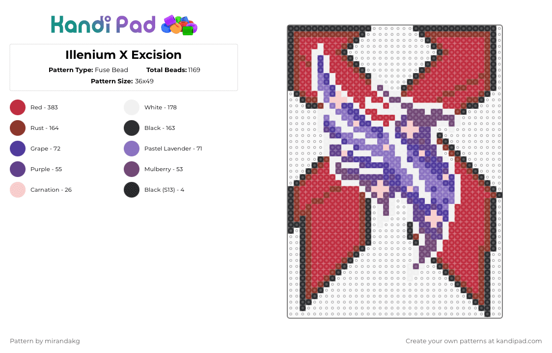 Illenium X Excision - Fuse Bead Pattern by mirandakg on Kandi Pad - red,illenium,excision,dubstep,phoenix