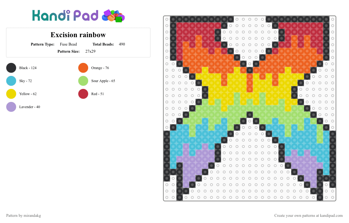 Excision rainbow - Fuse Bead Pattern by mirandakg on Kandi Pad - orange,yellow,green,light blue
