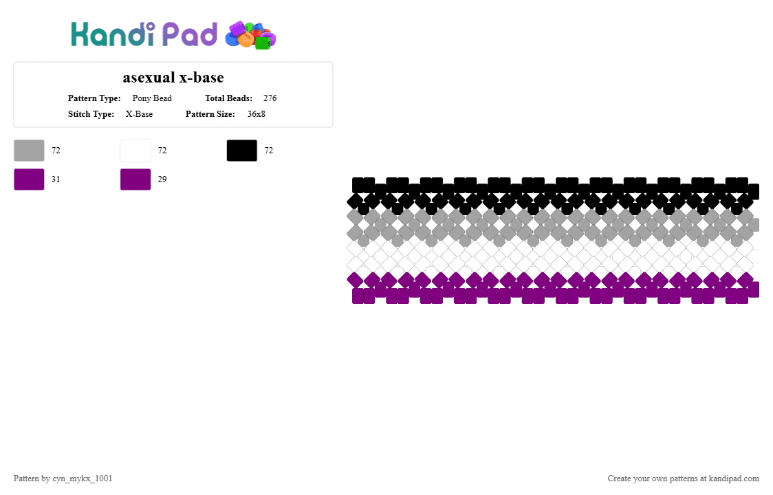 asexual x-base - Pony Bead Pattern by via_hazbin_hotel on Kandi Pad - gray, pink