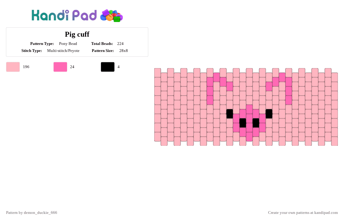 Pig cuff - Pony Bead Pattern by via_hazbin_hotel on Kandi Pad - pink