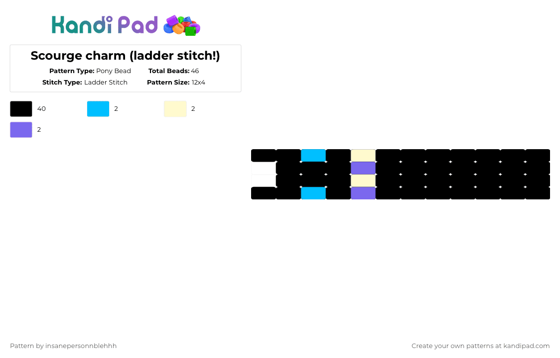 Scourge charm (ladder stitch!) - Pony Bead Pattern by insanepersonnblehhh on Kandi Pad - black,light blue,yellow,blue