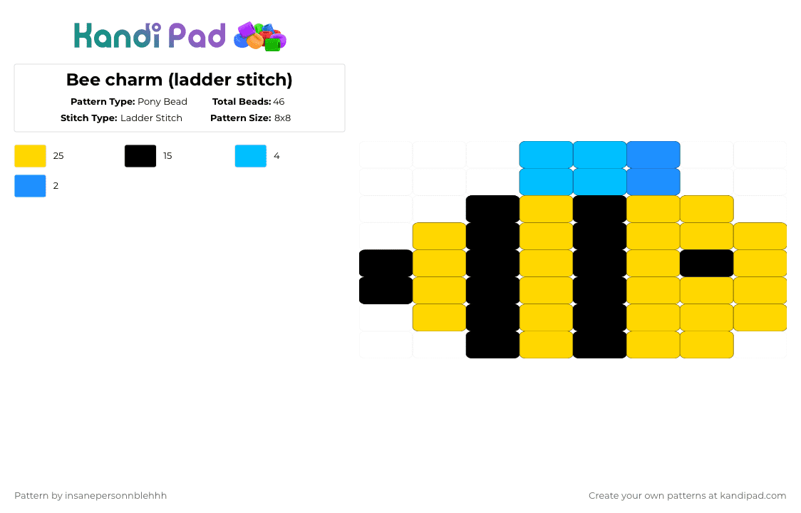 Bee charm (ladder stitch) - Pony Bead Pattern by insanepersonnblehhh on Kandi Pad - yellow