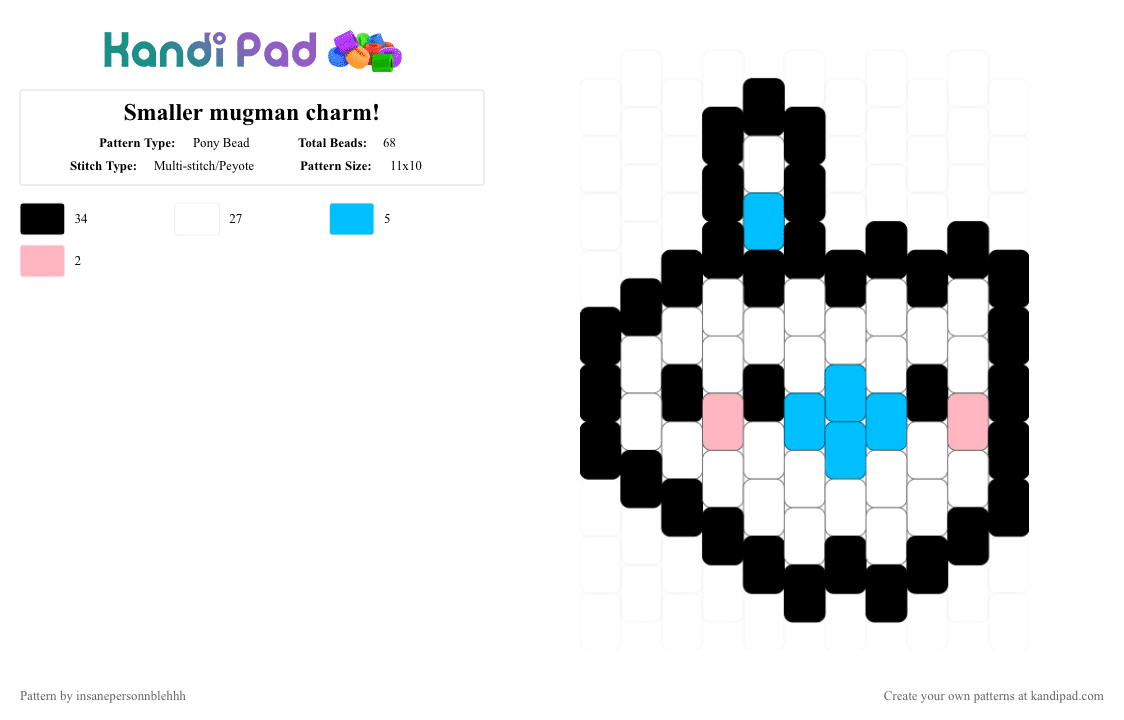 Smaller mugman charm! - Pony Bead Pattern by insanepersonnblehhh on Kandi Pad - white,light blue,pink