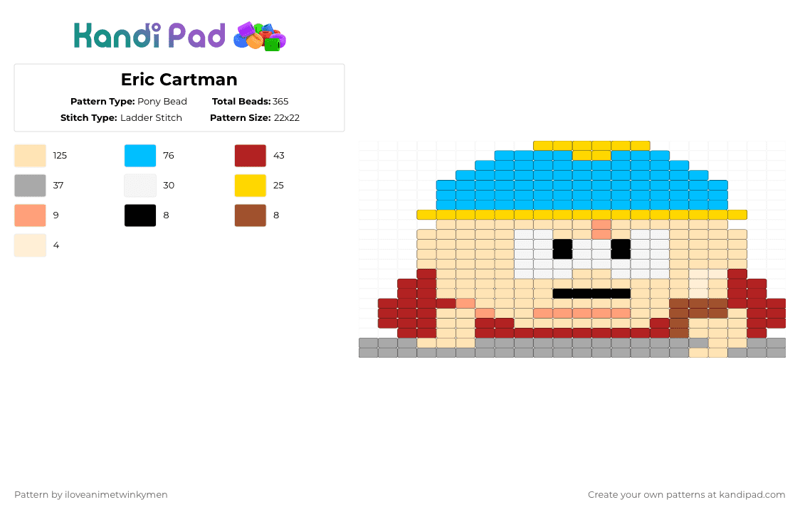 Eric Cartman Pony Bead Pattern - Kandi Pad | Kandi Patterns, Fuse Bead ...