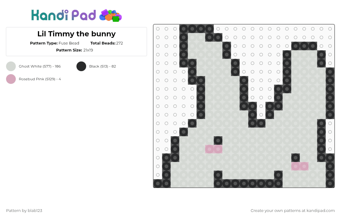 Lil Timmy the bunny - Fuse Bead Pattern by blab123 on Kandi Pad - white