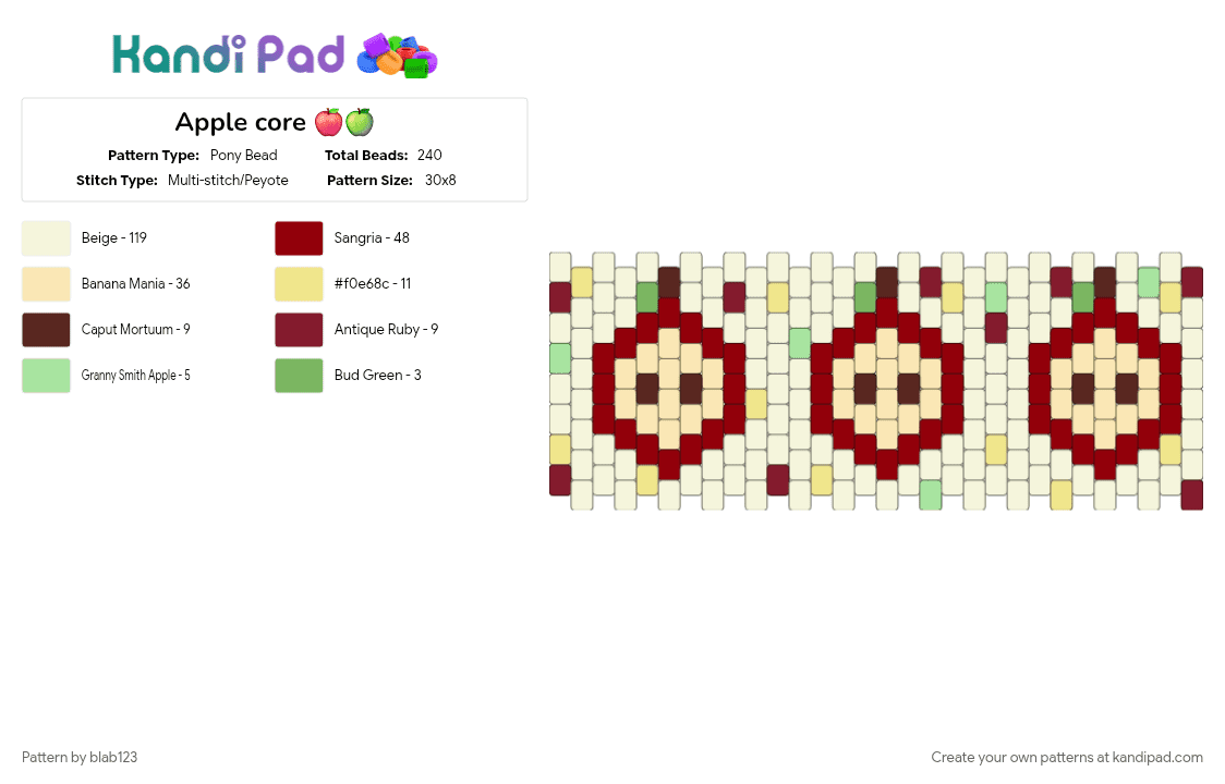 Apple core 🍎🍏 - Pony Bead Pattern by blab123 on Kandi Pad - beige, red, white