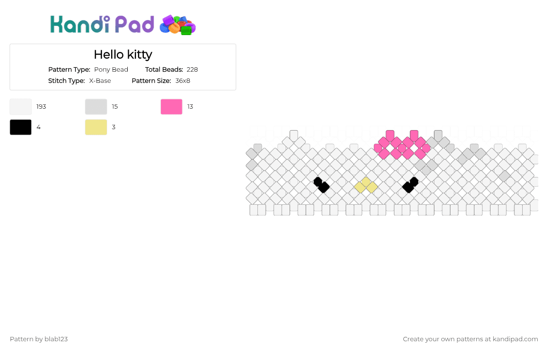 Hello kitty - Pony Bead Pattern by blab123 on Kandi Pad - white,pink,cute,cutecore,kitten,hello kitty,character