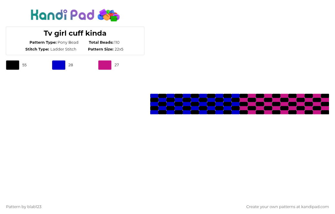 Tv girl cuff kinda - Pony Bead Pattern by blab123 on Kandi Pad - purple,pink