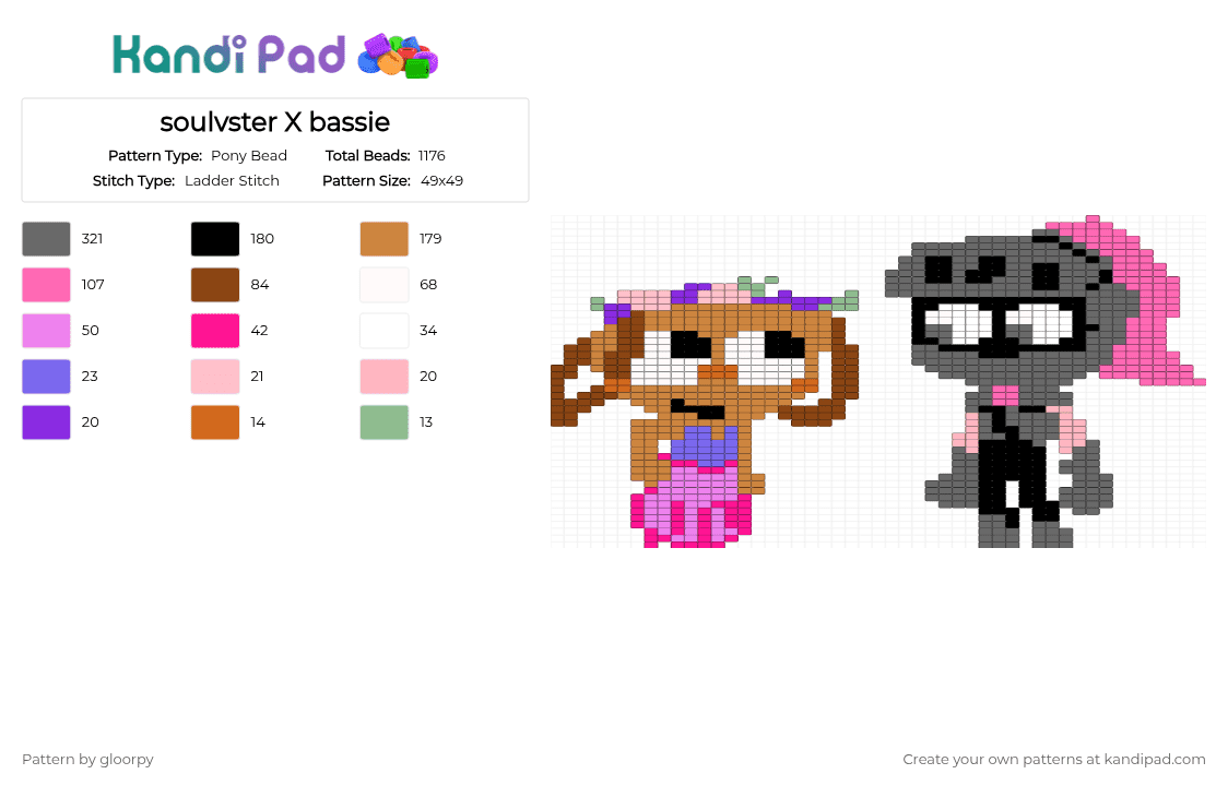 soulvster X bassie - Pony Bead Pattern by gloorpy on Kandi Pad - gray, orange, pink