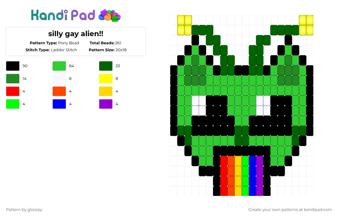silly gay alien!! - Pony Bead Pattern by gloorpy on Kandi Pad - green
