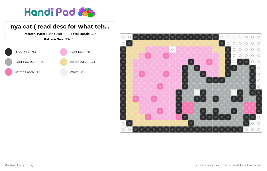 nya cat ( read desc for what teh hole is) - Fuse Bead Pattern by gloorpy on Kandi Pad - pink