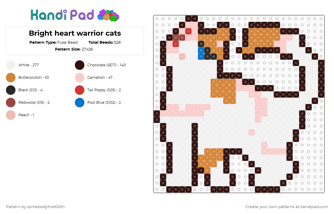 Bright heart warrior cats - Fuse Bead Pattern by somebodythe100th on Kandi Pad - white,beige,orange,brown