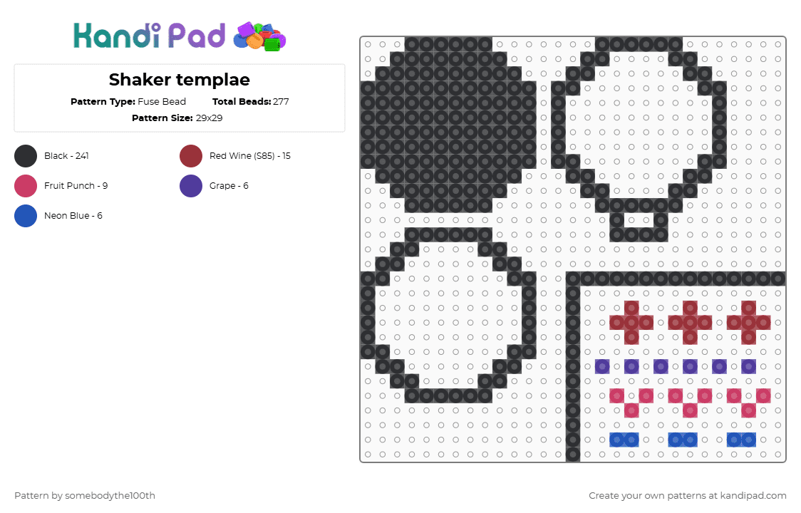 Shaker templae - Fuse Bead Pattern by somebodythe100th on Kandi Pad - black, pink, red