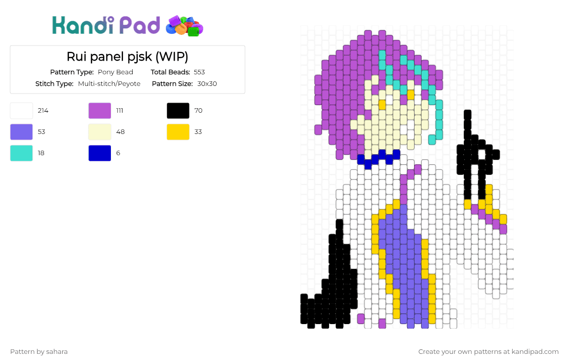 Rui panel pjsk (WIP) - Pony Bead Pattern by sahara on Kandi Pad - white,pink,blue