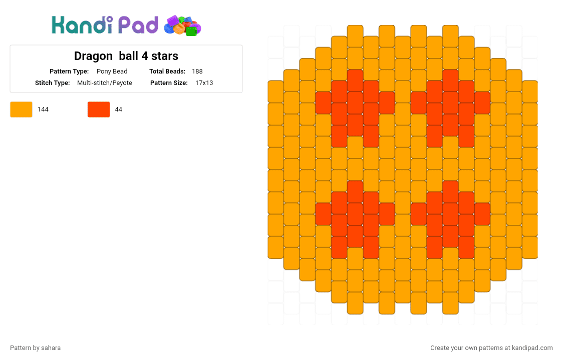 Dragon  ball 4 stars - Pony Bead Pattern by sahara on Kandi Pad - orange
