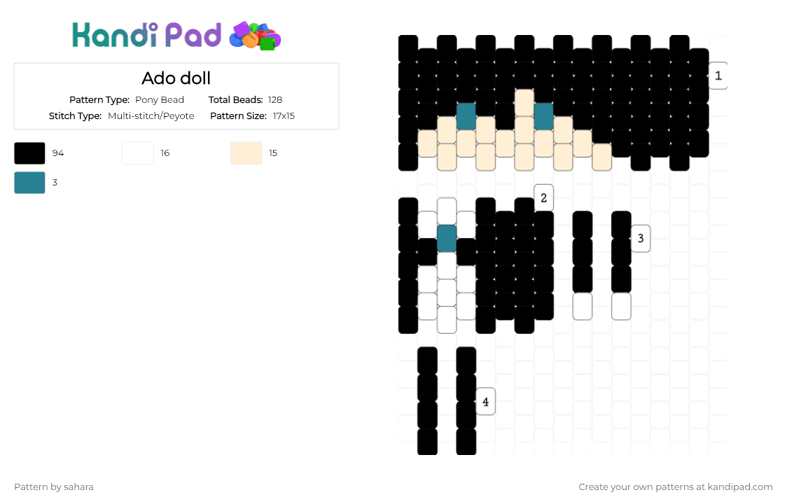 Ado doll - Pony Bead Pattern by sahara on Kandi Pad - beige, black