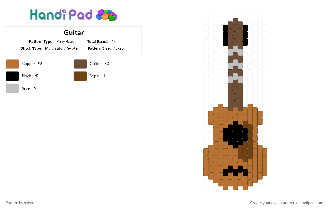 Guitar - Pony Bead Pattern by sahara on Kandi Pad - tan