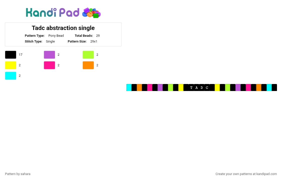 Tadc abstraction single - Pony Bead Pattern by sahara on Kandi Pad - black, pink