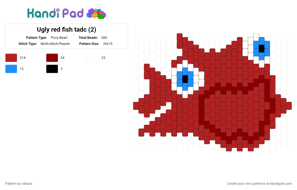 Ugly red fish tadc (2) - Pony Bead Pattern by sahara on Kandi Pad - red