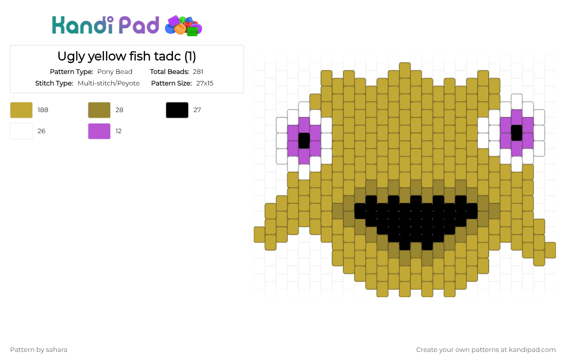 Ugly yellow fish tadc (1) - Pony Bead Pattern by sahara on Kandi Pad - yellow,tadc,fish,ugly