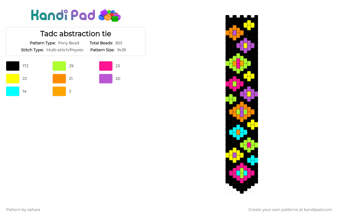 Tadc abstraction tie - Pony Bead Pattern by sahara on Kandi Pad - black,green,pink