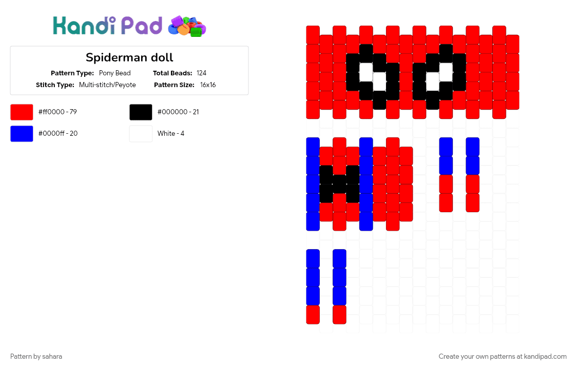 Spiderman doll - Pony Bead Pattern by sahara on Kandi Pad - doll, hero, movie, red, spiderman