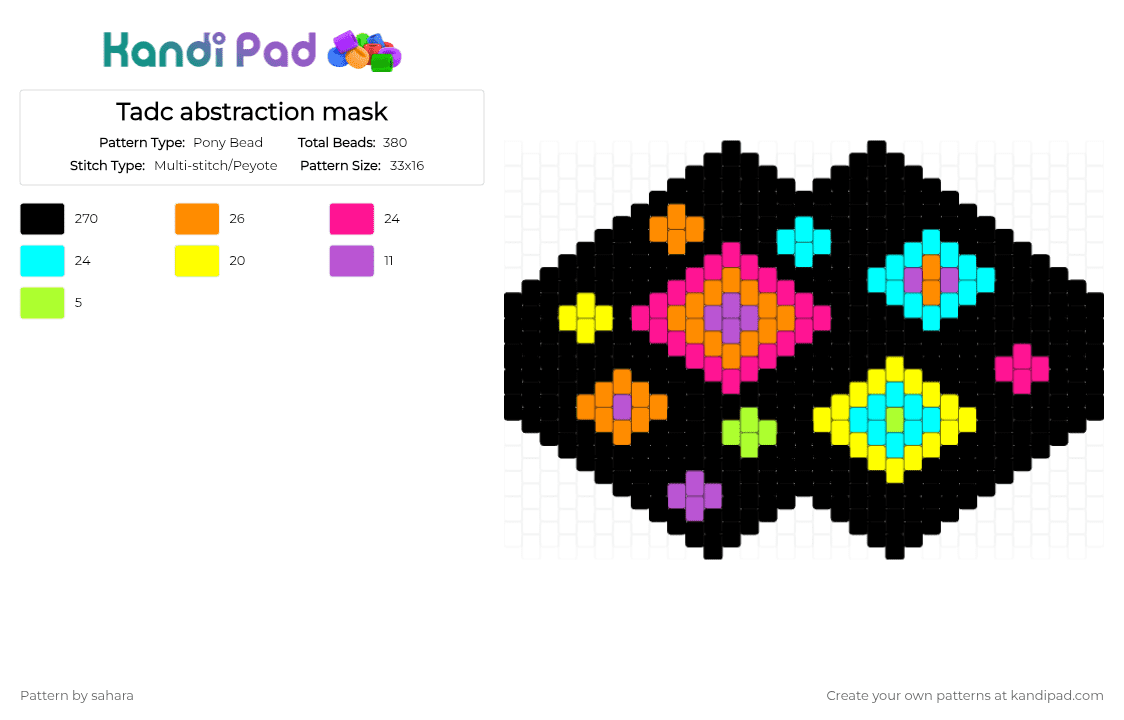 Tadc abstraction mask - Pony Bead Pattern by sahara on Kandi Pad - black,orange,pink,light blue