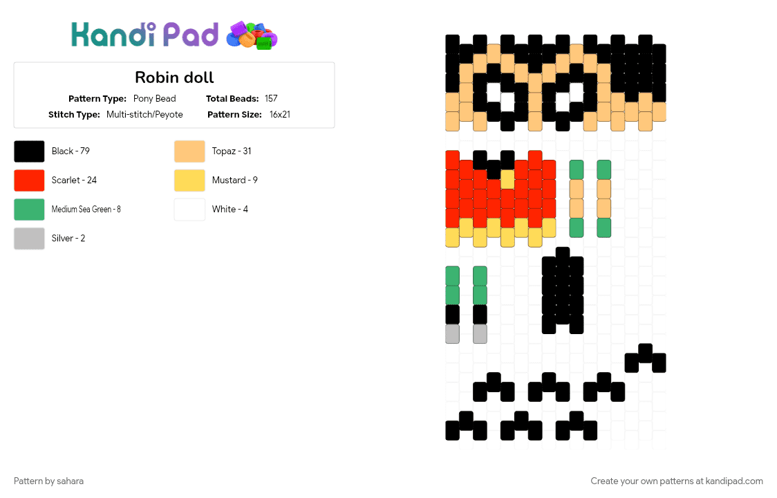 Robin doll - Pony Bead Pattern by sahara on Kandi Pad - black, cartoon, orange, red, superhero, teen titans go