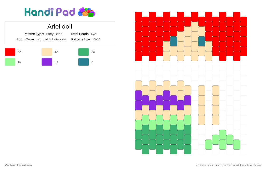 Ariel doll - Pony Bead Pattern by sahara on Kandi Pad - ariel, beige, disney, movie, musical, princess, red
