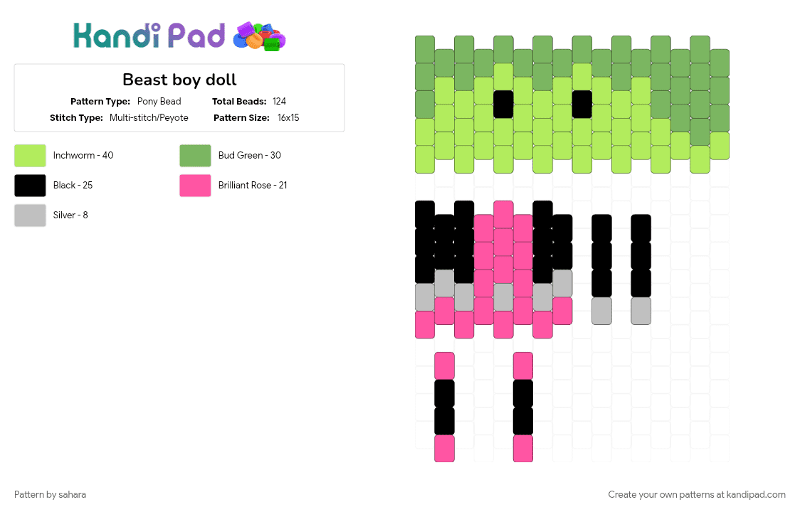 Beast boy doll - Pony Bead Pattern by sahara on Kandi Pad - cartoon, green, superhero, teen titans go