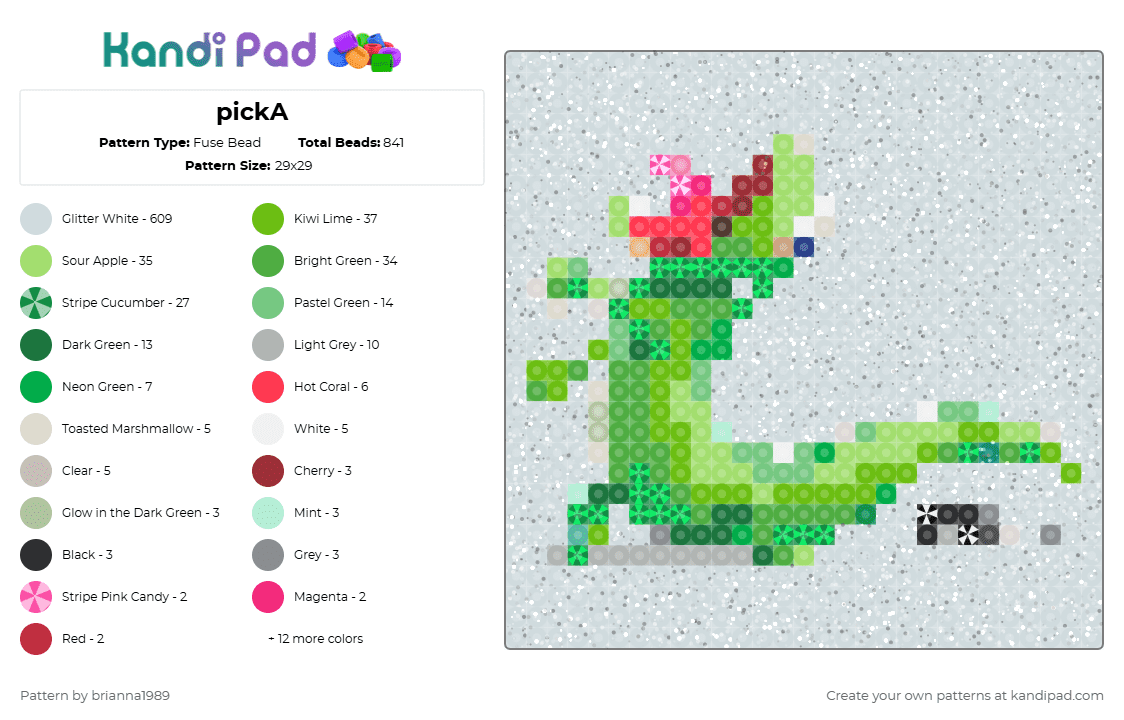 pickA - Fuse Bead Pattern by brianna1989 on Kandi Pad - pikachu,iced tea,pokemon,gaming,video game,white,green,beige
