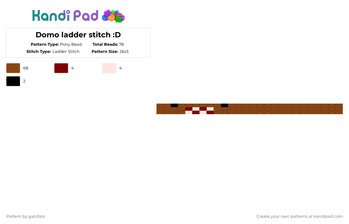 Domo ladder stitch :D - Pony Bead Pattern by gatofato on Kandi Pad - red,domo,ladder stitch,brown