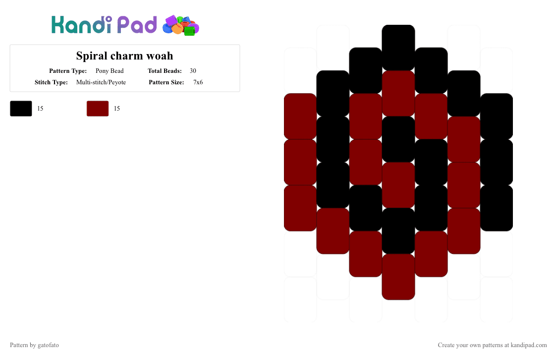 Spiral charm woah - Pony Bead Pattern by gatofato on Kandi Pad - black,brown,red,spiral,charm