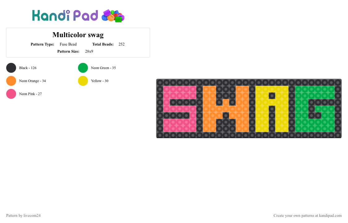 Multicolor swag - Fuse Bead Pattern by livecom24 on Kandi Pad - black,orange,yellow,green