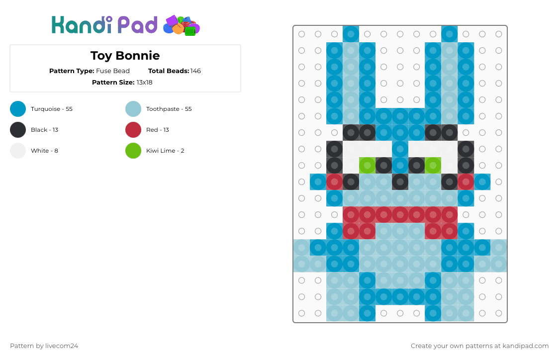 Toy Bonnie - Fuse Bead Pattern by livecom24 on Kandi Pad - light blue