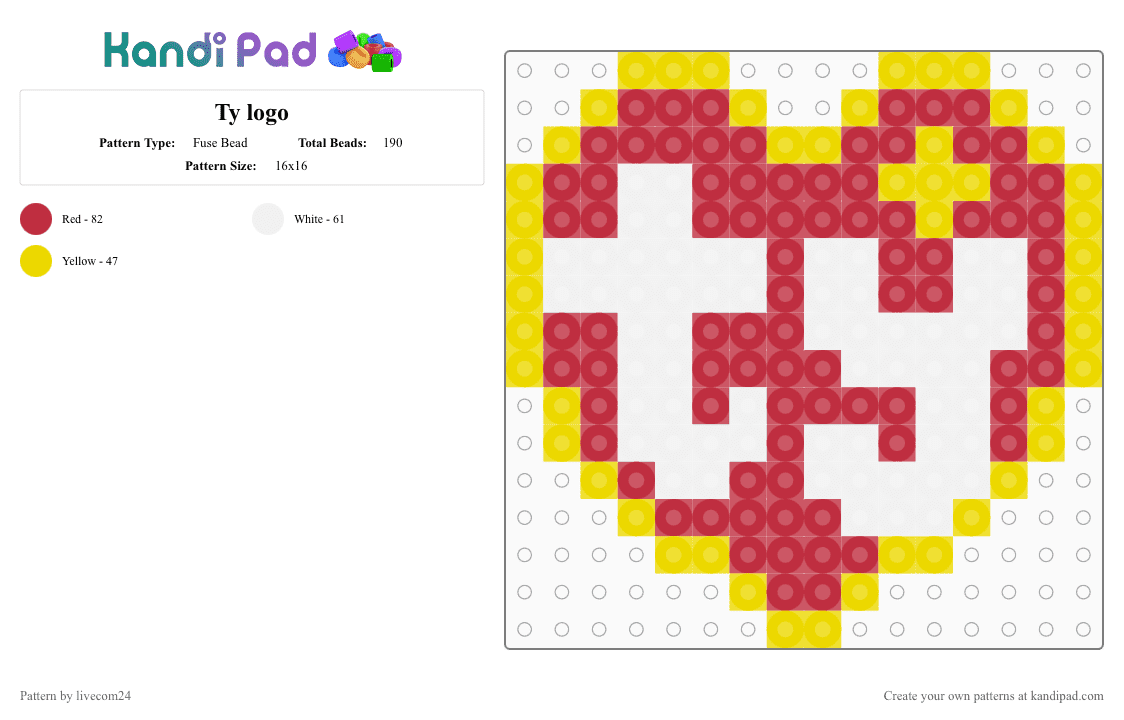 Ty logo - Fuse Bead Pattern by livecom24 on Kandi Pad - yellow,red